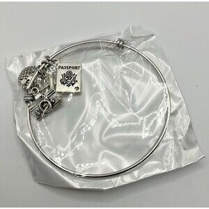 Passport Travel Style Adjustable Silvertone Bracelet Fashion Jewelry